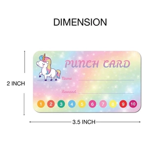 Rainbow unicorn reward punch cards for students with 10 progress tracking holes