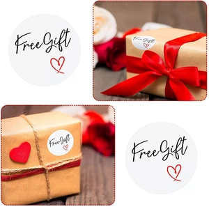 Autocollants ronds Free Gift avec cœur rouge pour emballage, mise en page 4 vues
