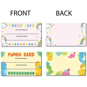 Unicorn and dinosaur themed student reward punch cards with ten task spots for kids