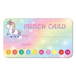 Rainbow unicorn reward punch card for children with name, reward and 1-10 points