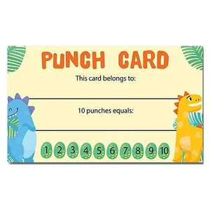 Dinosaur themed student reward punch cards with 10 hole spots for classroom behavior