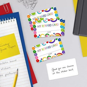 Colorful teacher reward cards set with 10 score points and name space for students