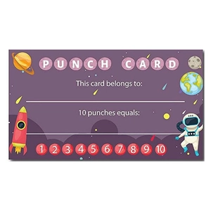 Outer space astronaut punch card with rocket and planets for student rewards