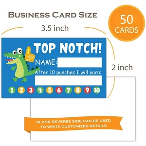 Set of 50 cartoon crocodile reward punch cards for classroom student motivation