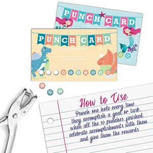 Carte premio per bambini con dinosauri e sirene incluse di perforatore professionale