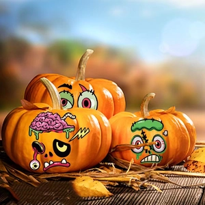 Autocollants de citrouille d'Halloween DIY avec visages de zombies amovibles et créatifs