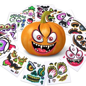 Autocollants Décoration Citrouille Halloween DIY PVC Amovibles Visages Fantômes Expressions Monstres Pour Fête Artisanat Enfants