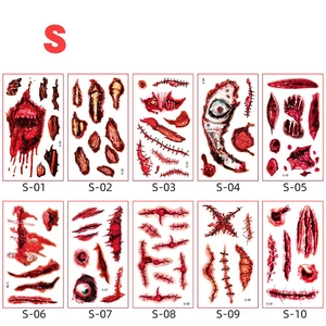 Realistic Halloween horror scar and wound temporary tattoo stickers set with 10 designs