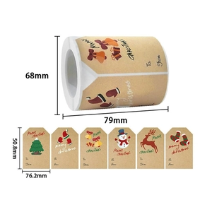 Brown kraft paper Christmas stickers roll featuring snowman and reindeer patterns