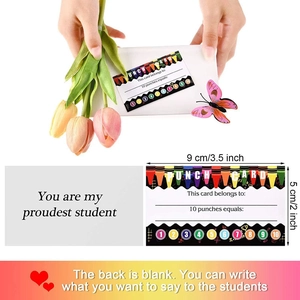 Colorful 3.5x2 inch student punch card for rewards with crayon design and encouraging text