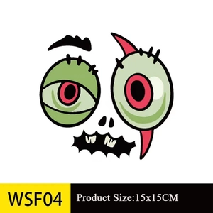 Détail de l'autocollant monstre DIY 15x15cm avec yeux farfelus et bouche dentelée pour Halloween