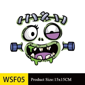 Autocollant monstre d'Halloween 15x15CM avec visage vert et détails de bouche violette