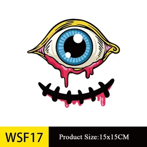 Détail de l'autocollant citrouille d'Halloween WSF17 montrant la taille 15x15CM et le design