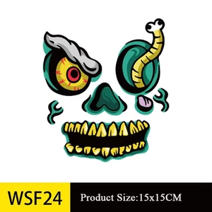 Détail de l'autocollant visage monstre 15x15cm avec yeux de zombie et nez vert