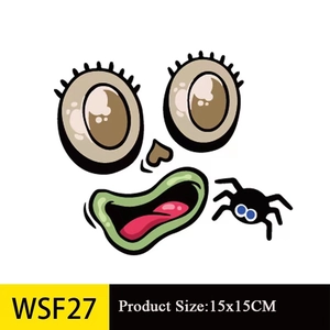 Détail des stickers citrouille Halloween DIY avec yeux effrayants et araignée, 15x15CM