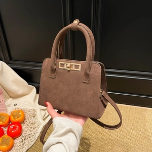 Women Retro Suede Texture PU Leather Handbag Minimalist Square Crossbody Bag With Golden Lock Daily Commute Shoulder Bag Purse