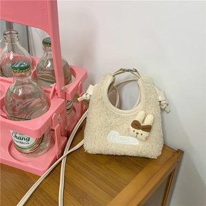 Borsa a Tracolla Carina in Peluche a Forma di Coniglio Per Donna Piccola Borsa a Spalla in Lana Con Ricamo Lettera Moda
