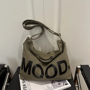 Women Large Capacity Canvas Shoulder Bag Minimalist Letter Print Tote Bag Fashion Casual Crossbody Bag With Adjustable Strap