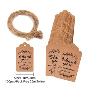 Round Kraft Paper Thank You Gift Tags With Jute Twine For Wedding Birthday Party Favors DIY Crafts Decoration Label