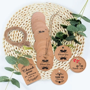 Round and rectangular kraft paper Thank You gift tags with natural jute twine set