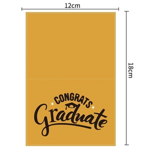 Vertical yellow graduation card with black CONGRATS GRADUATE text and cap design