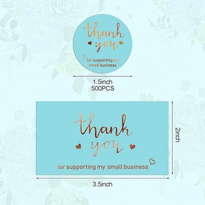 Blue and gold foil Thank You card and 500pcs 1.5 inch sticker set for small businesses