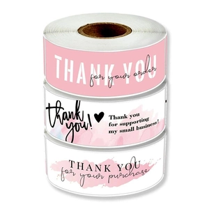 Pink Rectangular Thank You Stickers For Business Purchase Order Package Sealing Labels Watercolor Gift Sealing Stickers