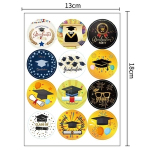 Graduation party sticker sheet 13x18cm with 12 gold and black celebratory designs