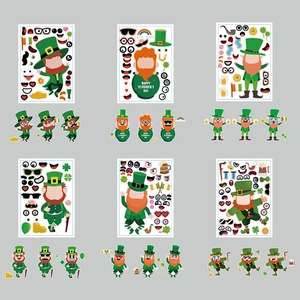 6 modèles de stickers puzzle DIY Leprechaun de la Saint-Patrick avec trèfles et arc-en-ciel