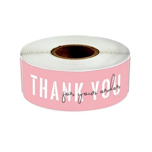 Pink rectangular Thank You for your order sealing stickers for e-commerce packaging roll
