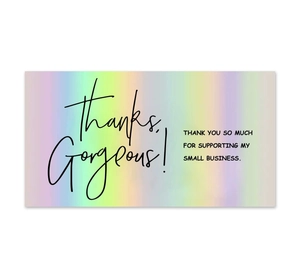 Makroaufnahme einer holografischen Dankeskarte mit der Aufschrift thanks Gorgeous