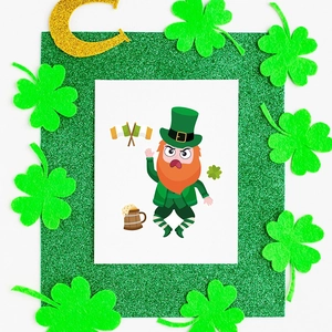 Autocollants puzzle de leprechaun de la Saint-Patrick avec trèfle et drapeau irlandais