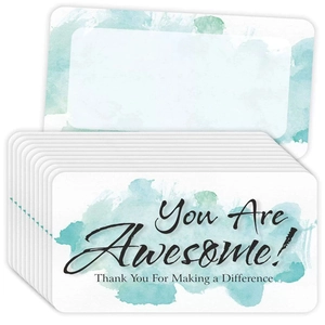 Blue and green watercolor reward cards with You Are Awesome and Thank You text