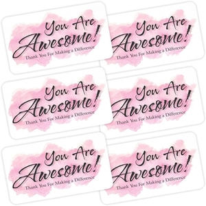 6-piece set of You Are Awesome reward cards with pink watercolor splash on white paper