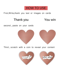 Three-step DIY guide showing rose gold heart scratch-off stickers for greeting cards