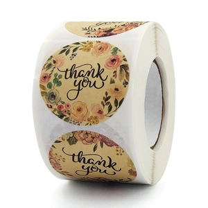 Rolle Vintage Kraftpapier Thank You Aufkleber mit bunten floralen Mustern