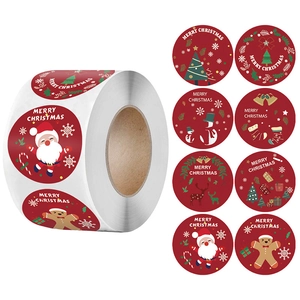 Merry Christmas Stickers Red Round Santa Reindeer Snowman Gift Sealing Labels For Holiday Party Festive Decoration Card Envelope Package Decor