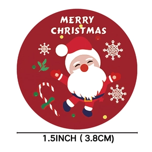 Red 1.5 inch Merry Christmas stickers with Santa Claus and snowflakes for gift labels