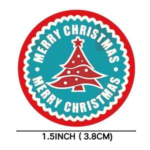 Christmas tree round sticker with Merry Christmas text for gift labels, 1.5 inch size
