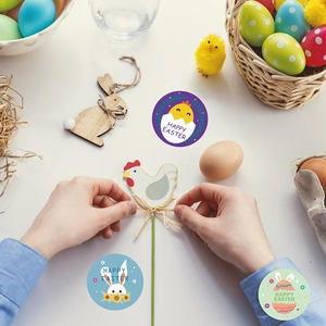 Happy Easter DIY decoration kit with bunny stickers, eggs, and wooden bunny crafts