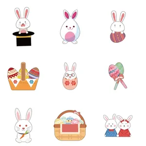 Easter rabbit and egg stickers size chart with 9 cartoon patterns for holiday decoration