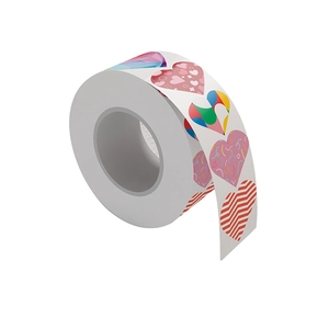 Rainbow heart stickers roll for Valentine's Day decor with colorful patterns