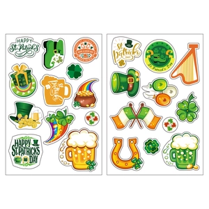 St. Patrick's Day sticker set featuring green hats, clovers and rainbows for decoration