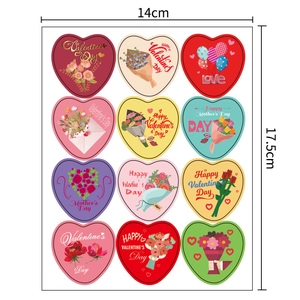 Colorful 12-piece heart sticker set for Valentine's and Mother's Day, 14x17.5cm