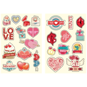 Set d'autocollants Love pour Saint-Valentin avec cœurs et cupidons pour cadeaux