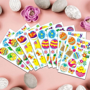 Lot Autocollants Joyeuses Pâques Motifs Lapin Œuf Poussin Décoration Boîte Cadeau Fête Adhésifs Décoratifs Dessin Animé