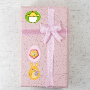 Pink Easter gift box with silk ribbon and cartoon bunny egg stickers for jewelry