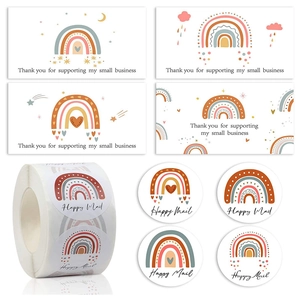 Tarjeta De Agradecimiento Arcoíris Boho Y Etiqueta Adhesiva Happy Mail Para Embalaje De Pequeña Empresa Decoración De Regalos Sello Sobre