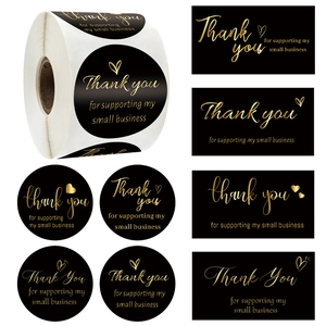 Tarjetas Pegatinas De Agradecimiento Oro Negro Patrón Corazón Etiquetas Sello Embalaje Pequeña Empresa Decoración Regalo