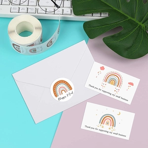 Set de tarjetas y pegatinas de agradecimiento arcoíris para pequeñas empresas